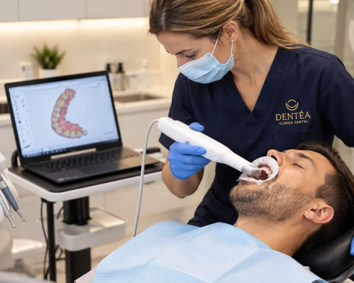 Dentista tomando un registro con escáner intraoral