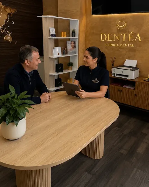 Dentista atendiendo a un paciente en la consulta durante la primera visita