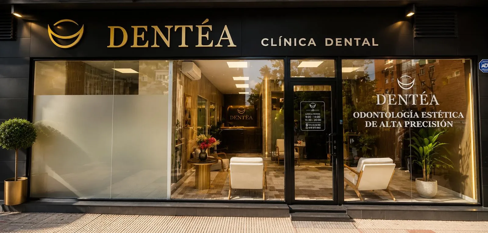 Fachada de Dentéa Clínica Dental en la Plaza del Turia, Móstoles